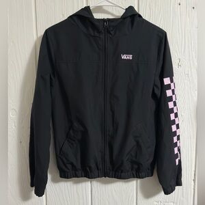 Vans Kids Black Windbreaker Raincoat with Pink Checkerboard Sleeve